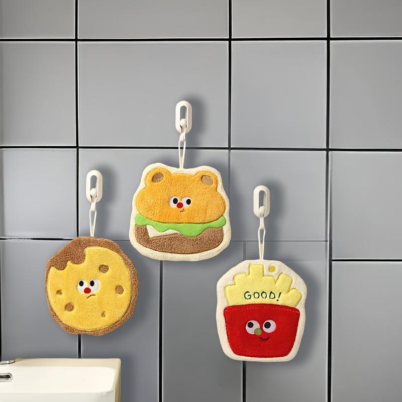

3pcs Coral Velvet Hand Towel, Burger Cheese Style, Hanging Style for Decoration, Strong Absorption and Quick Drying,Cute and Soft,Gift for Food Lovers 3PCS Set