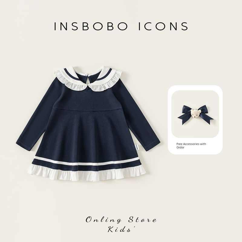 [Teddy Bear Series] Insbobo Girls  Dress 2026 Spring New Children s Dress Spring and Autumn Children s Clothing Tibetan youth 80