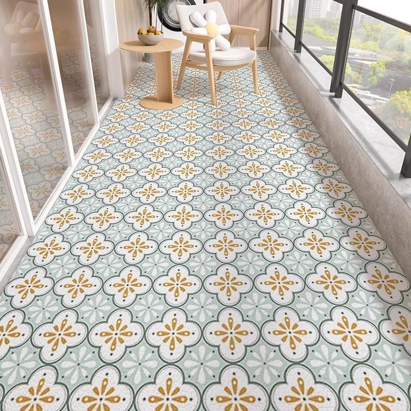 Carpet for Balcony Waterproof Floor Mat Large Pvc Leather Kitchen Non-slip Foot Mats Black White Carpets Home Decoration Rug