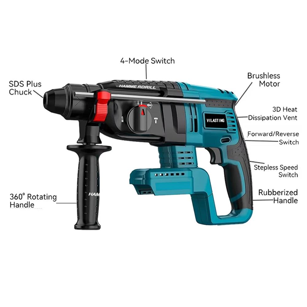 26MM Brushless Electric Hammer Drill Multifunctional Rotary Cordless Rechargeable Power Tools Fit Makita 18V Battery