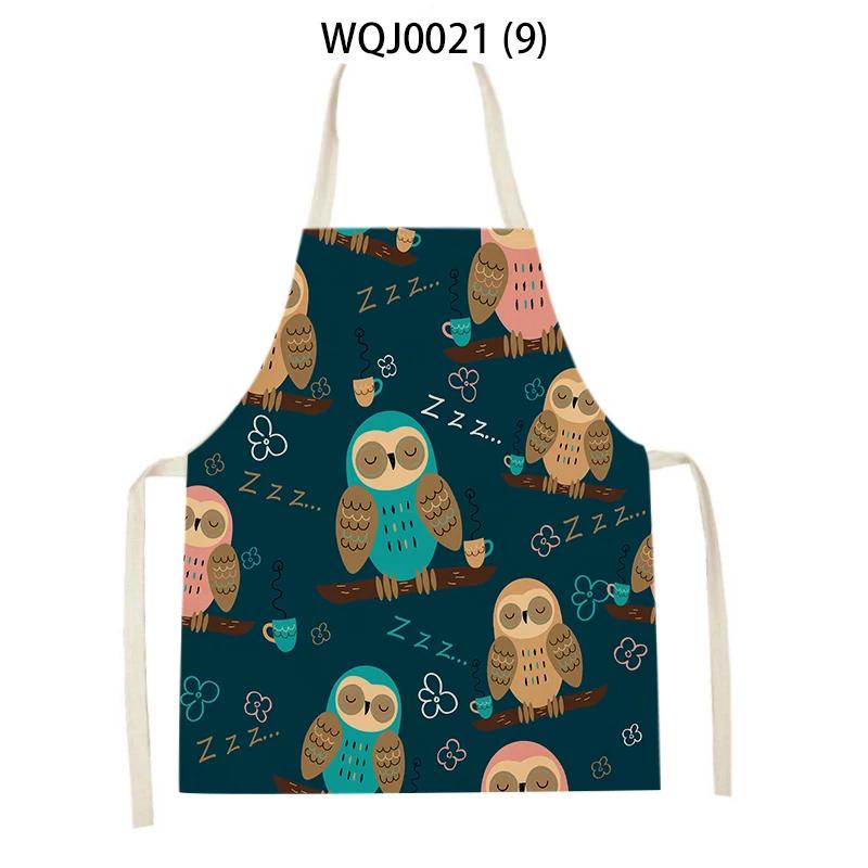 Lovely Owl Cat Pattern Sleeveless Kitchen Aprons Adult Kids Linen Bibs Household Cleaning Pinafore Home Cooking Baking Aprons