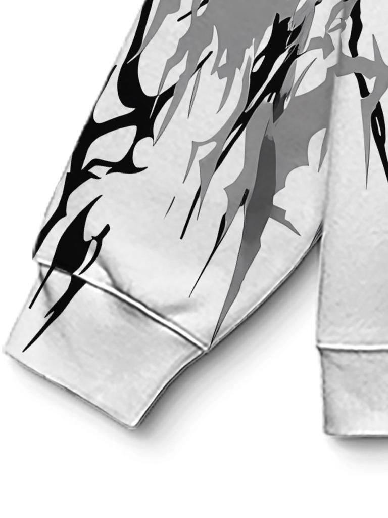 Men's Fashion Streetwear Hooded Sweatshirt in Black, White, and Gray with Symmetrical Abstract Design - Full of Street Style with Rich and Artistic