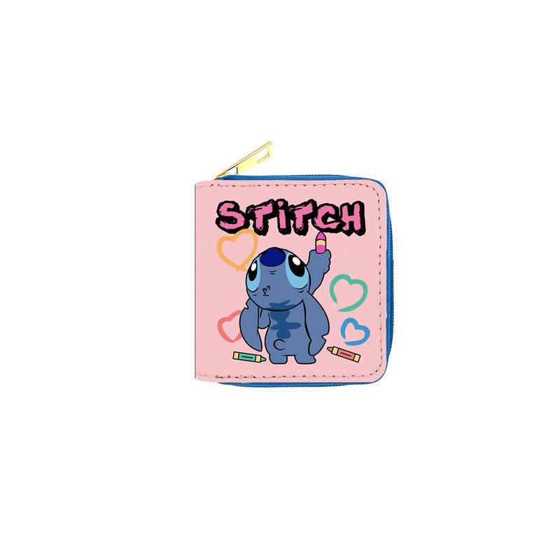 Stitch Short Zip Wallet for Women Girls Cute Cartoon PU Leather Coin Purse Card Holder ID Case Blue 6pcs