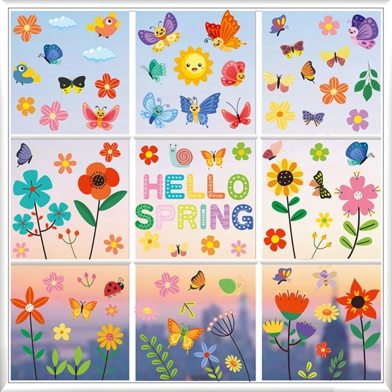 Window Cling Decal Butterfly Flower Pattern Friendly PVC No Residues Easy Application