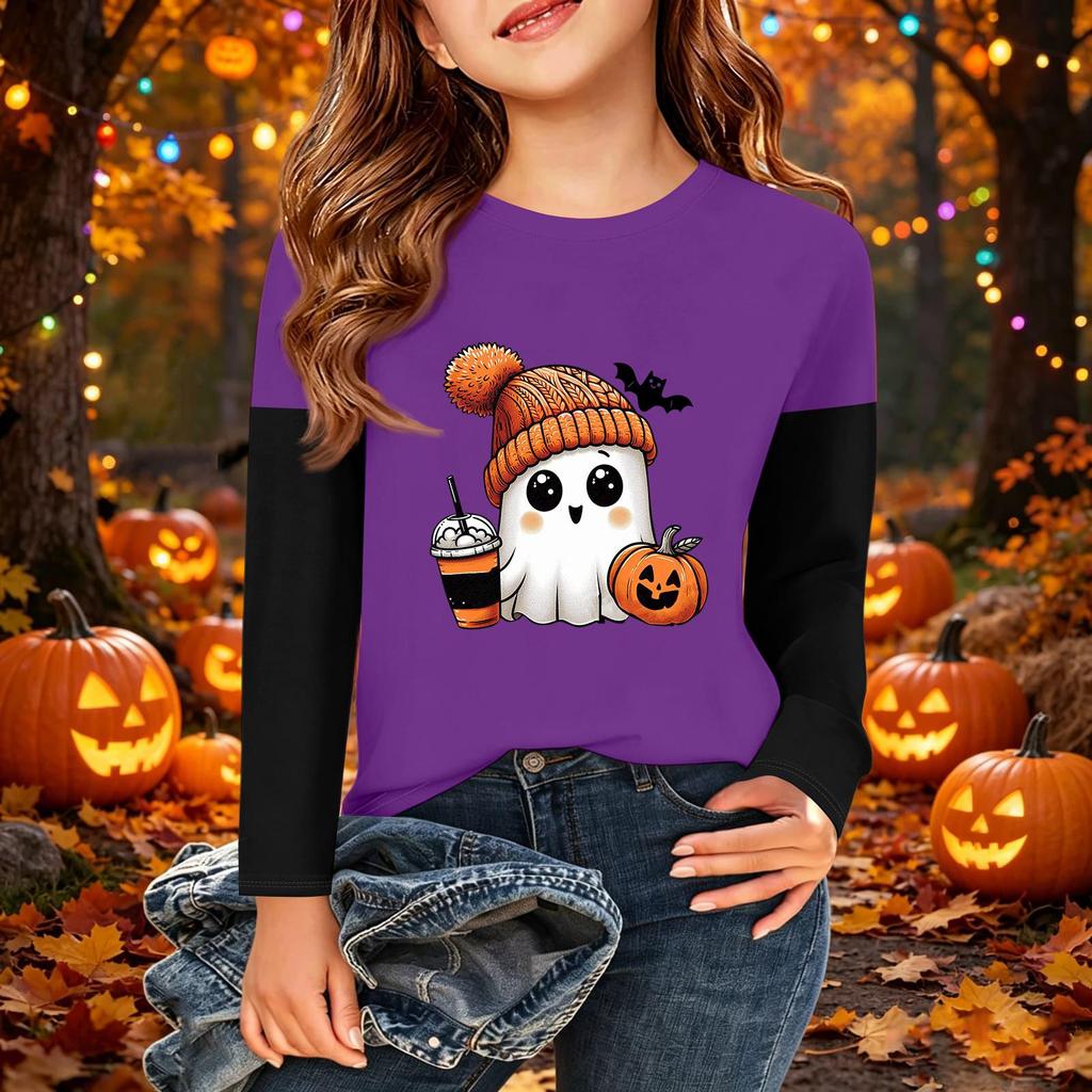 Kids' Halloween Printed Long Sleeve T-Shirt Casual Neck Top for Boys Girls