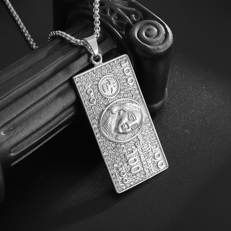 Hip Hop Zircon Dollar Sign Pendant Necklace Men Women Punk Fashion Rock Rap Jewelry Gift