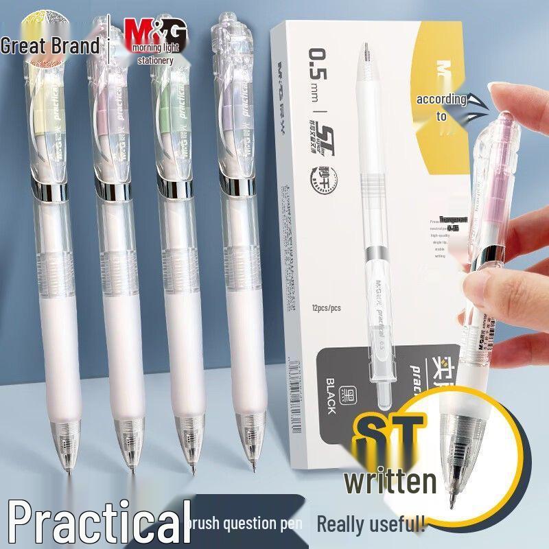 Chen Guang K3558 Schnelltrocknender Schwarzer Gelstift, 0,5 mm ST-Spitze, Transparent, Ideal für Prüfungen