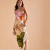 Damen Floral Spaghettiträger Maxikleid Rüschensaum Rückenfrei Urlaub Sommer Langes Kleid