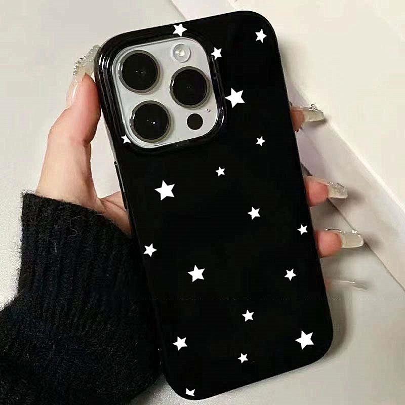 Black White Star Pattern Design Protective Cover for iPhone 17 16 15 14 13 12 11 16E Series Pro Max Plus