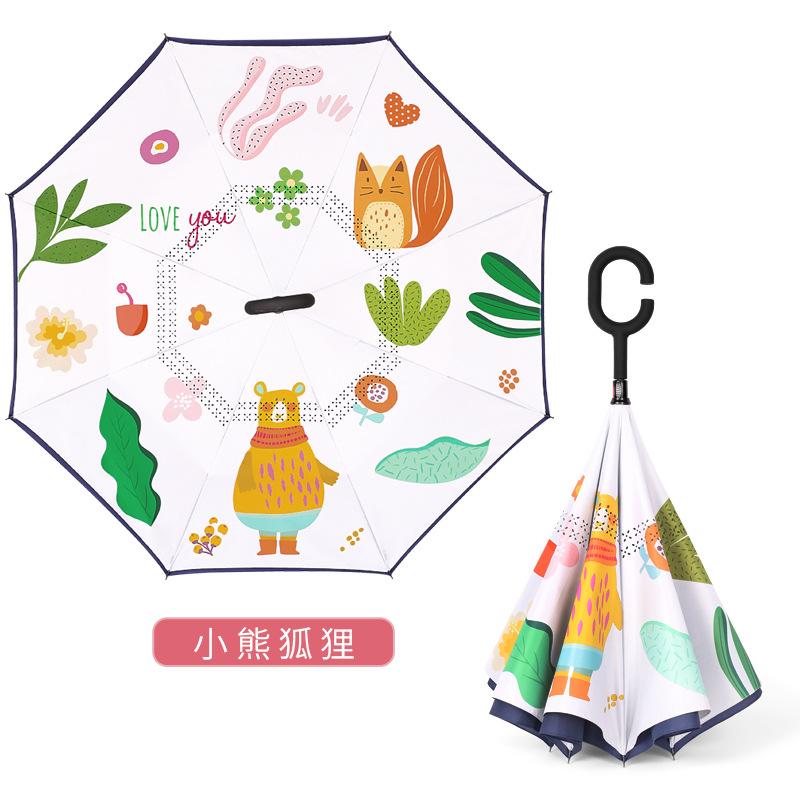 Children's umbrella Reverse umbrella Double-layer weather and rain umbrella Male and female hands-free primary school students cartoon