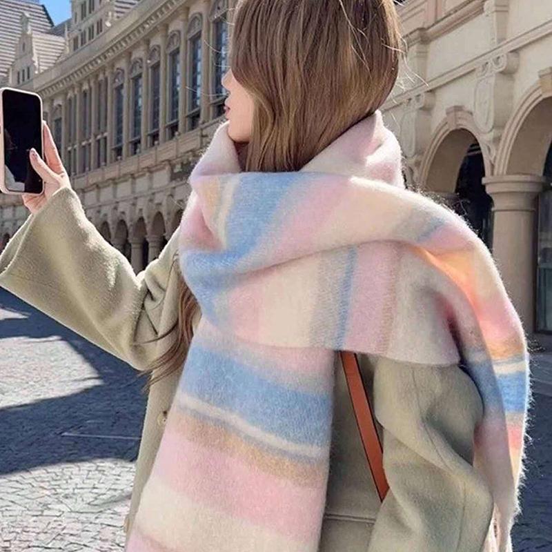 Winter Thick Warm Scarf Women Cashmere Shawl And Wraps Pashmina Neckerchief Bufanda Female Rainbow Hairy Tassel Echarpe Stole