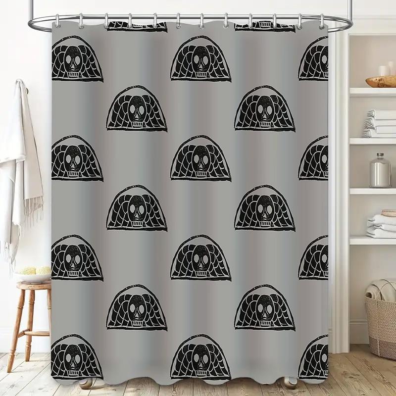 Gothic Shower Curtain Dark Aesthetic Spooky Halloween Decor Skull Pattern Bathroom Set Vintage Horror Home Textile Wall Hanging
