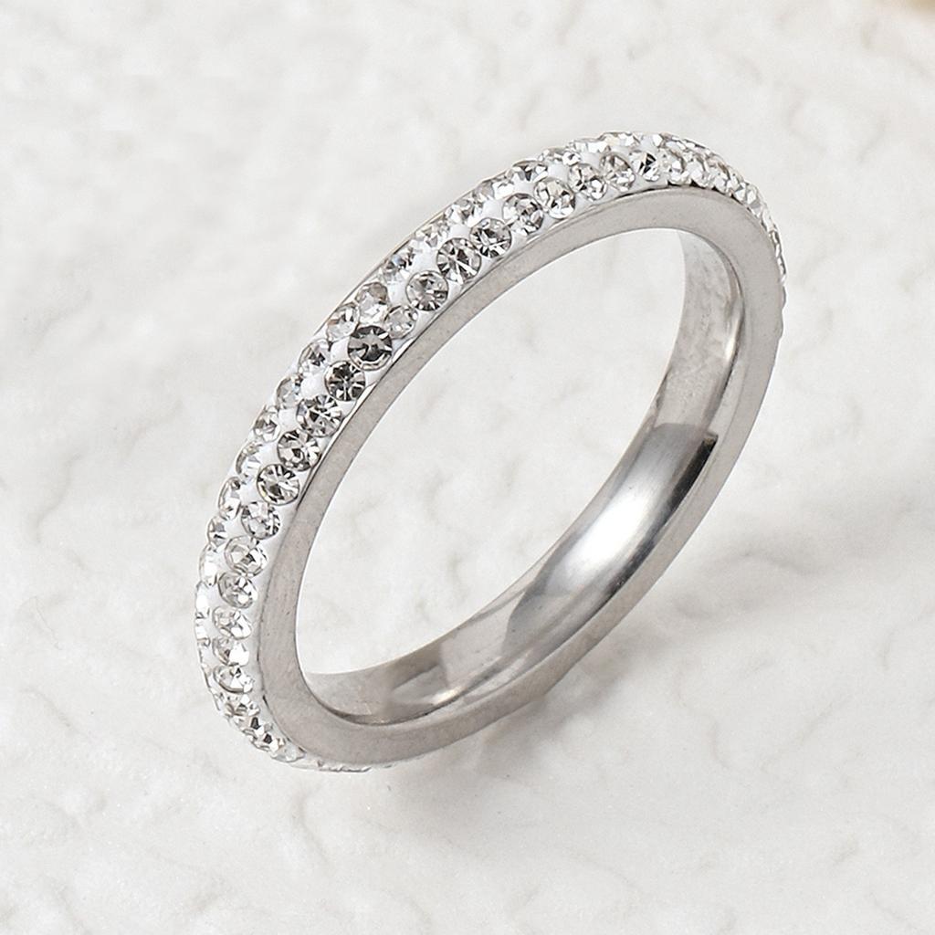 Korean Style Stainless Steel Ring 2mm Inner and Outer Ball Ceramic Clay Inlaid Diamond Ring Simple Fashion Titanium Steel Jewelry Set
