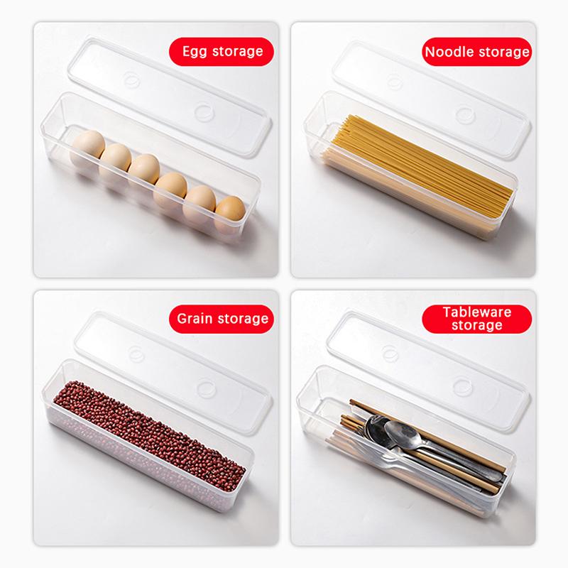 4 Pcs Long Rectangular Food Storage Containers Plastic Reusable Refrigerator Organizer Boxes Kitchen Accessories