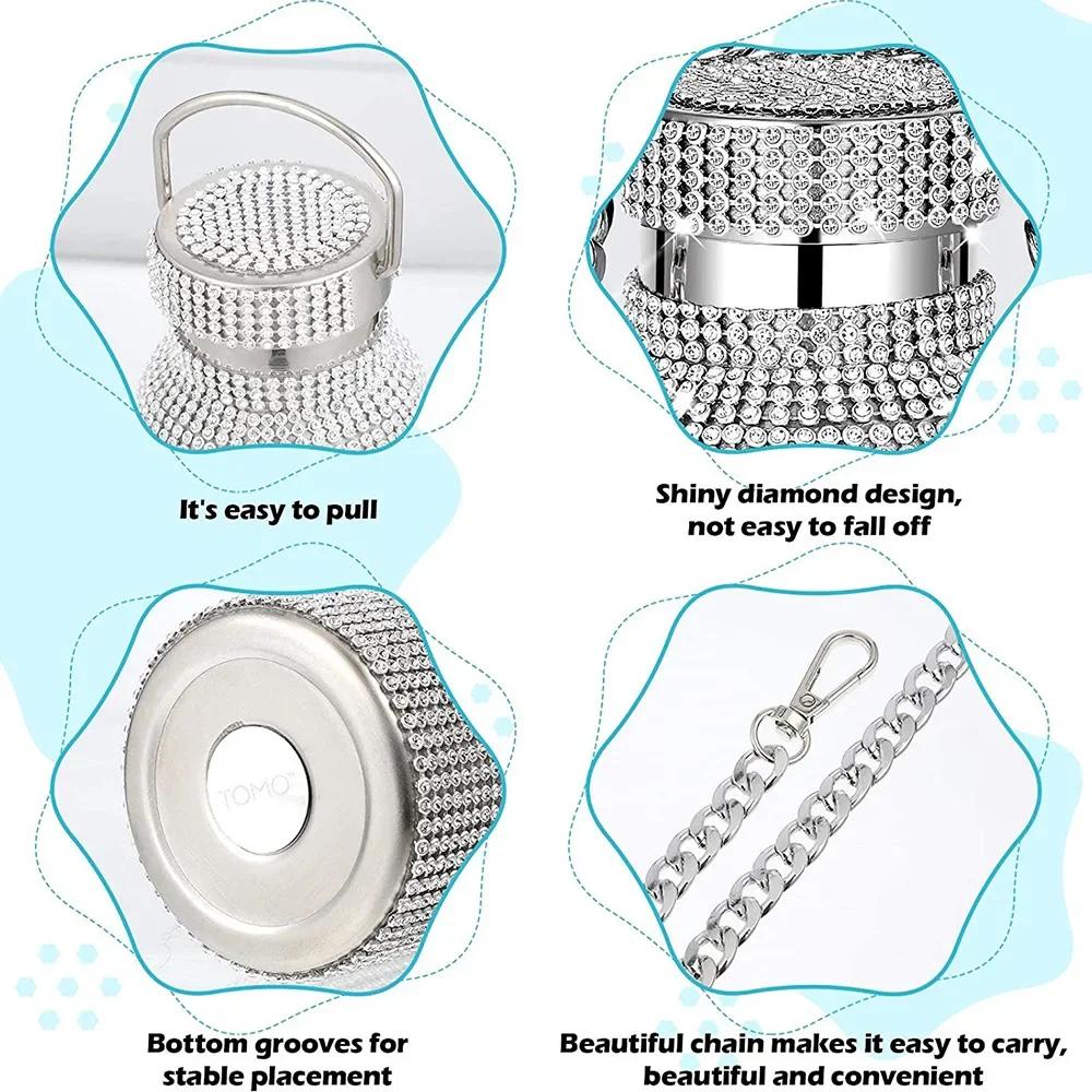 500/600/750/1000ml Diamond Thermos Bottle With 2pcs Chain Portable Rhinestone Water Bottle Stainless Steel Thermal Vacuum Flask