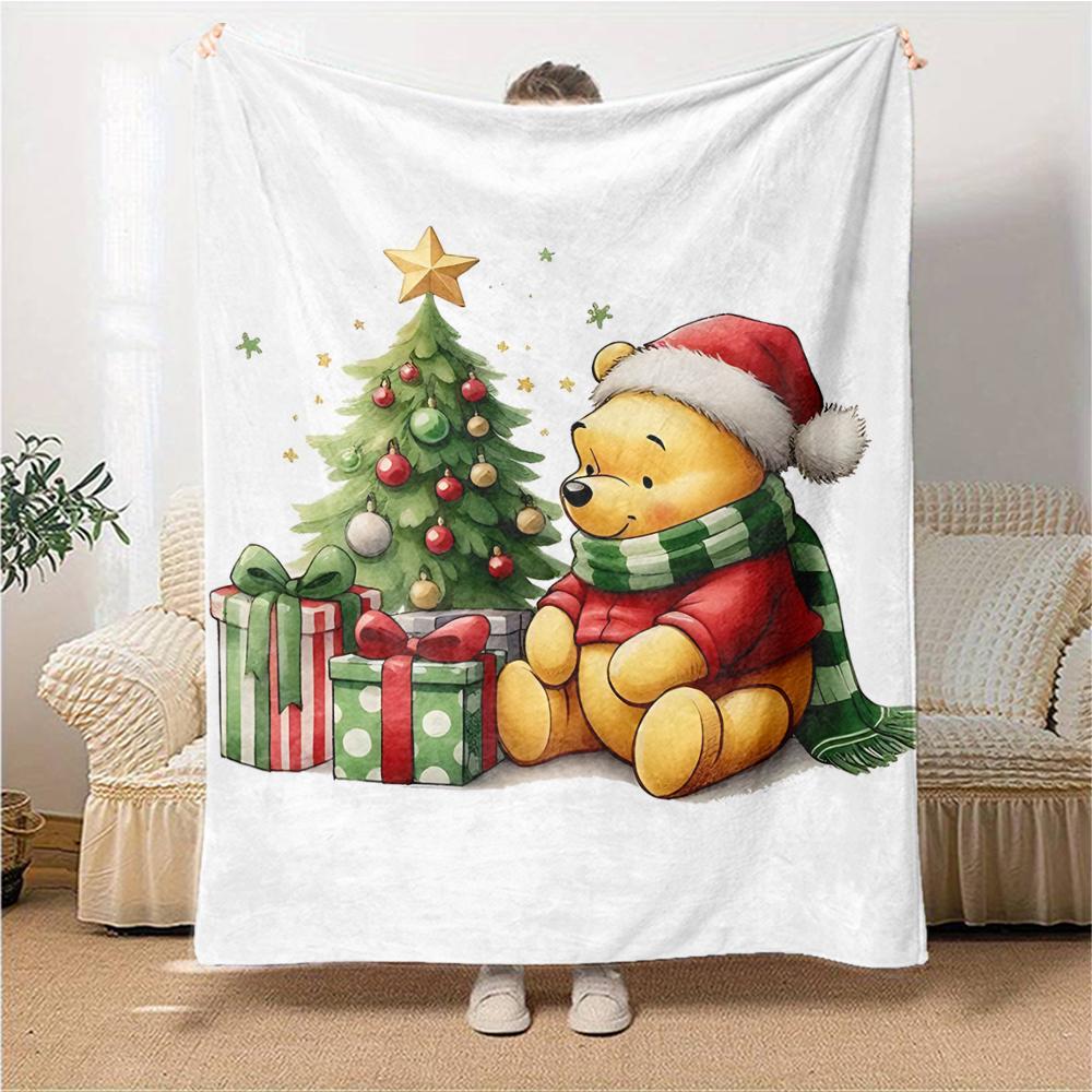 Christmas Winnie Pooh Blanket Soft Throw Blanket For Home Bedroom Bed Sofa Travel Office Solid Christmas Blanket