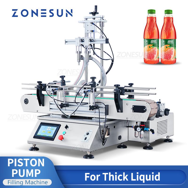 ZONESUN ZS-DTHSP2 Automatic Thick Liquid Filling Machine 2 Head Piston Pump Juice Gel Shampoo Lotion Filler