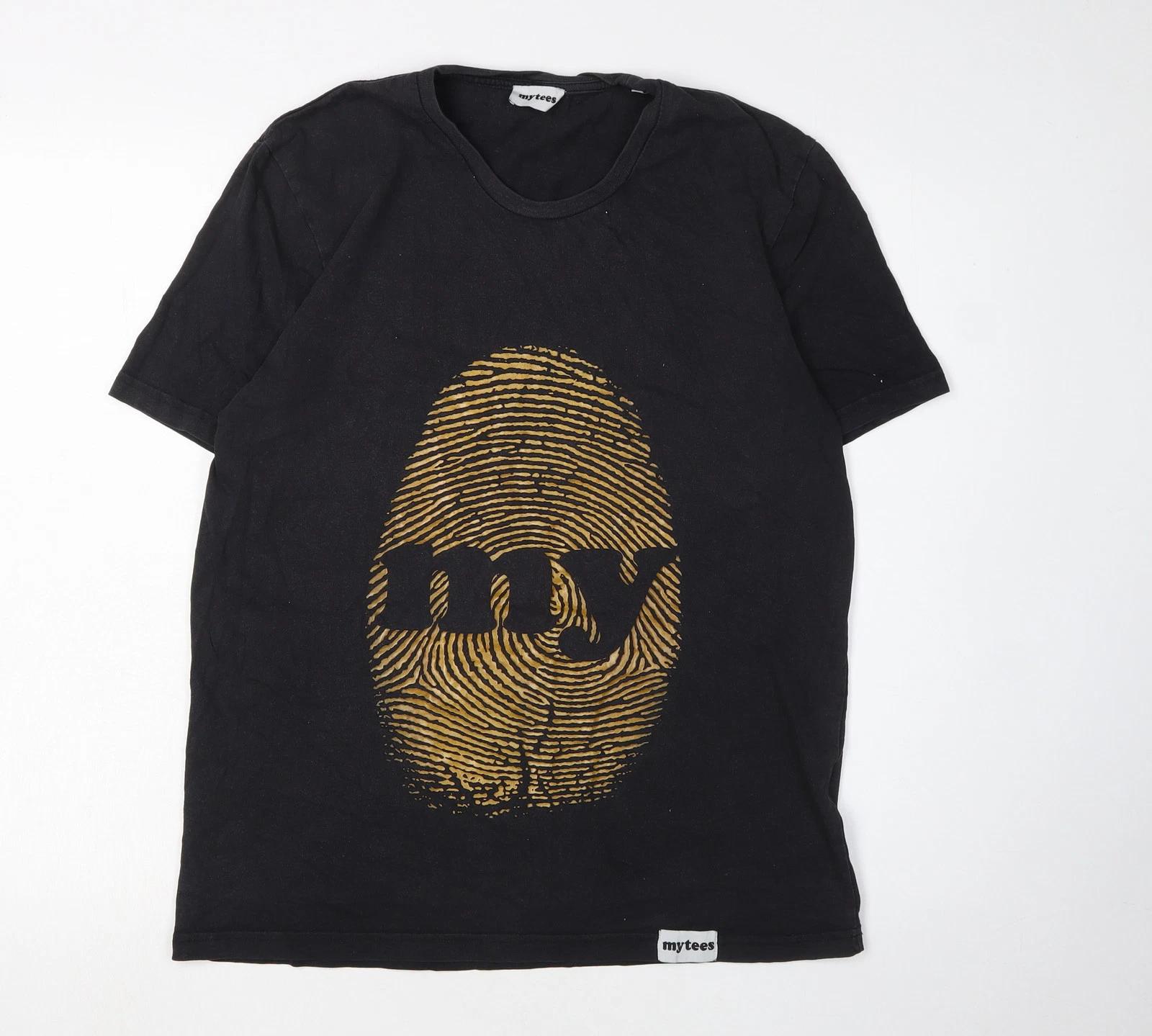 mytees Men s Black Graphic Print Cotton T-Shirt M S