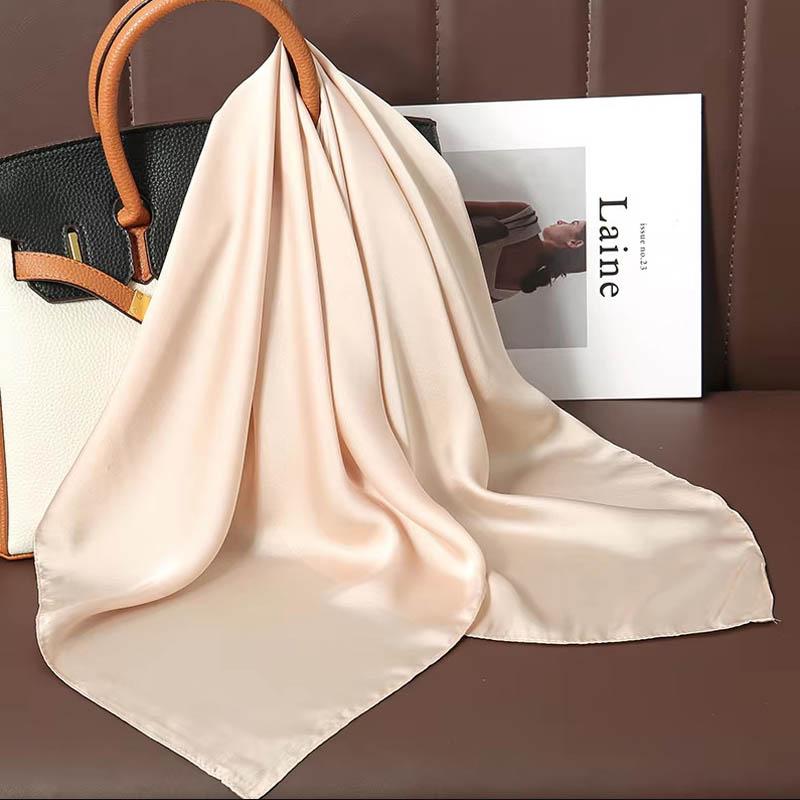 Luxus Uni Farbe Seide Quadratisches Tuch Damen Weiches Satin Pferdehaarband Halstuch Büro Hijab Stirnband Foulard Taschenbänder Geschenk