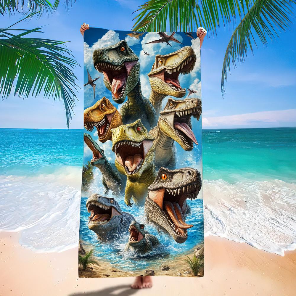 Asciugamano da Spiaggia Cartone Animato Piccolo Dinosauro Europeo e Americano Fabbrica di Stampa Digitale Asciugamano da Bagno Stampa Giocattoli Microfibra Bambini