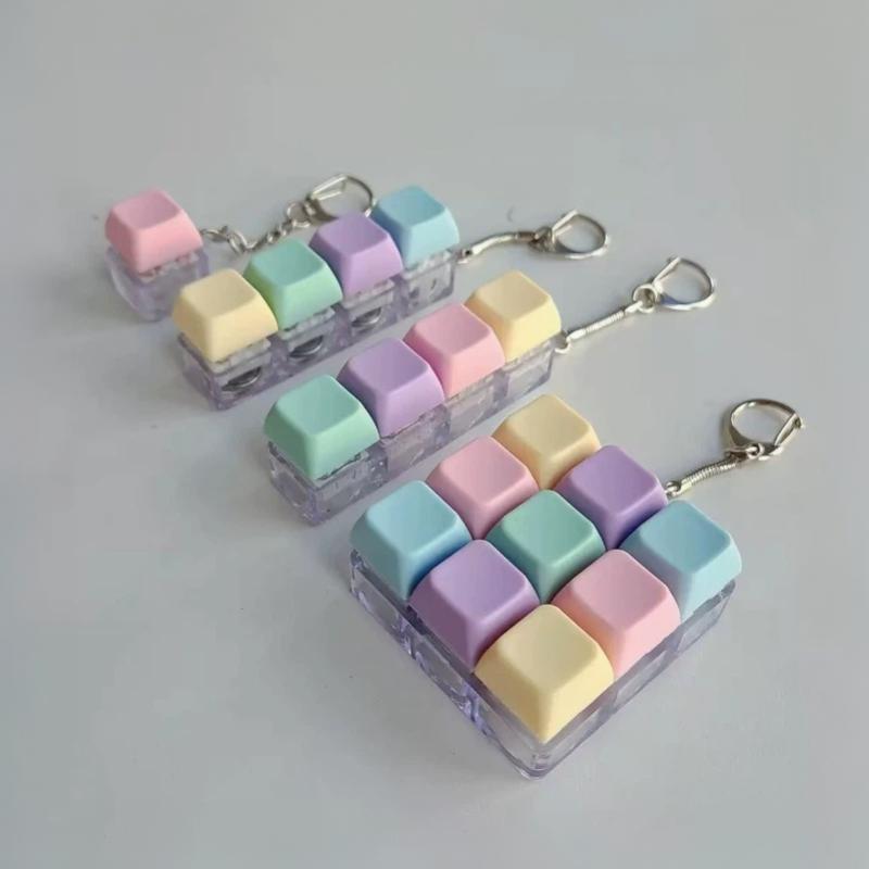 1Pcs Macaron Keycap Keychain Clicker Fidget Toy No Light Stress Relief Portable Desk Accessory For Kids Adults Party Gifts