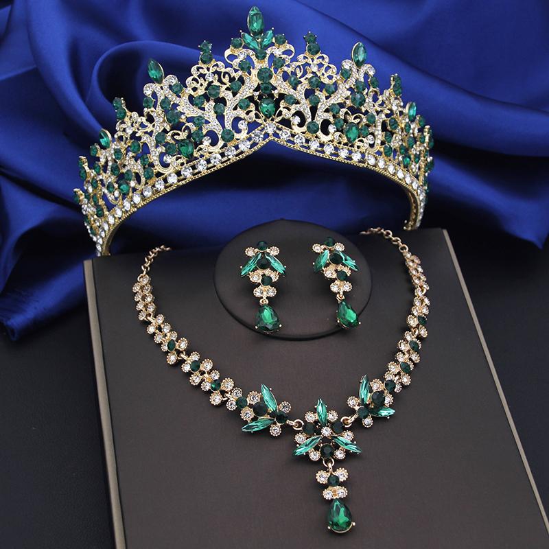 Purple Crystal Bridal Jewelry Sets Women Tiaras Bride Necklace Earrings for Wedding Crown Jewelry Set Prom