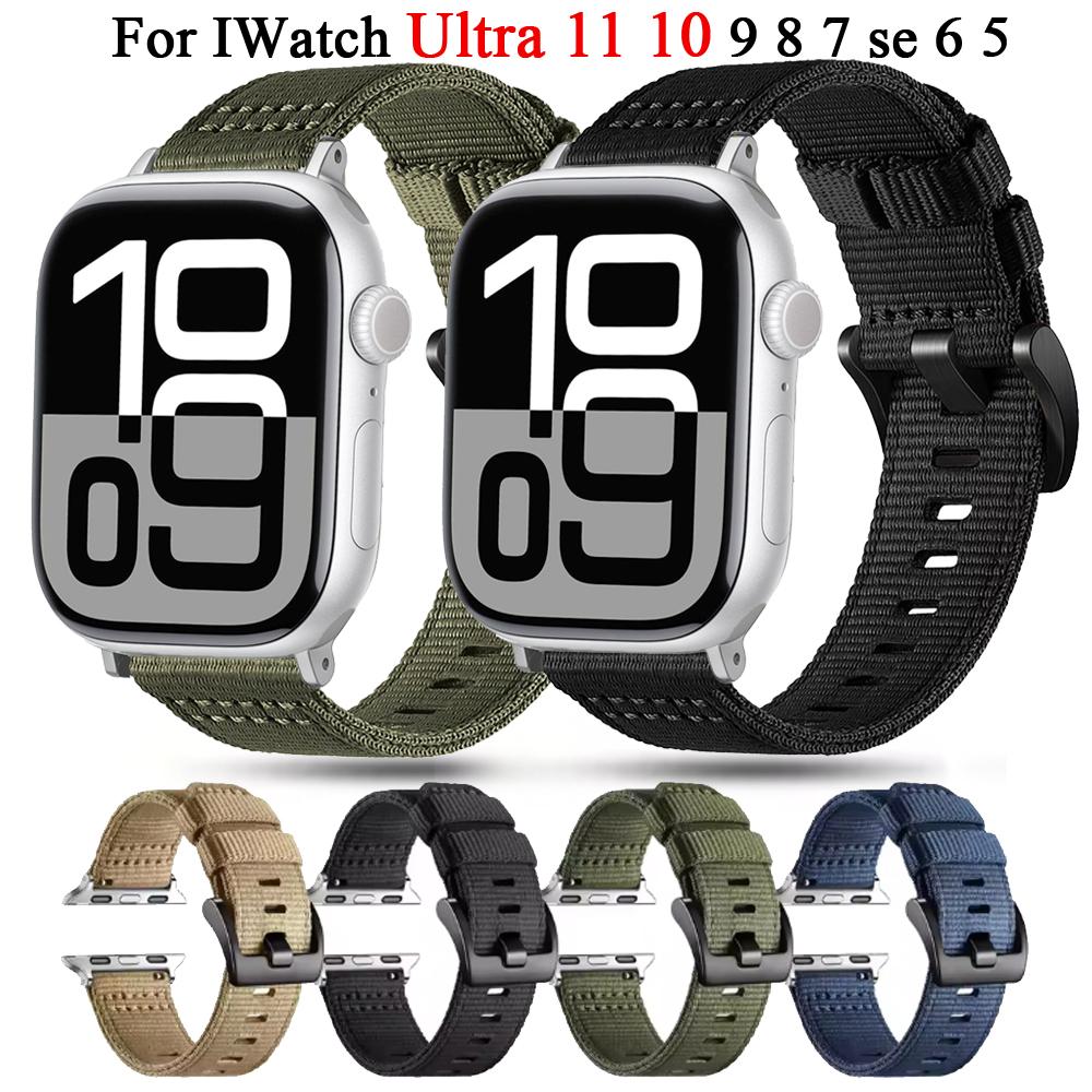 Pour bracelets Apple Watch 45mm 46mm Ultra2 3 49mm 42mm iwatch Band S11 46mm Bracelet en toile de nylon Sangle Série 11 10 9 8 7 6 11 SE