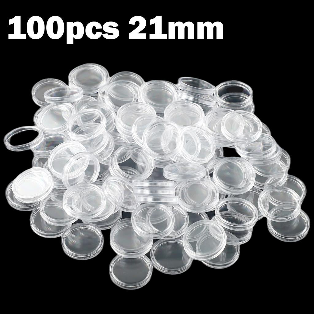 100Pcs 21mm Transparent Coin Holder Capsules Storage Box Clear Round Display Cases Coin Capsules Storage Protector