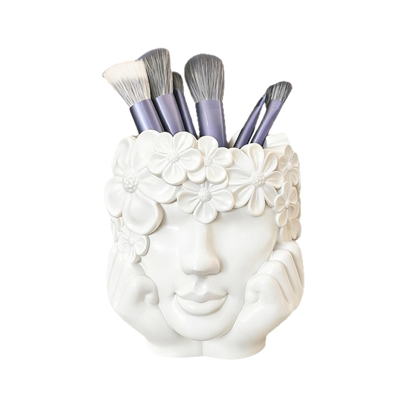 

Creative Face Rest Makeup Brush Holder Desktop Organizer Decorative Storage Container for Cosmetic Brushes and Small Accessories one size білий