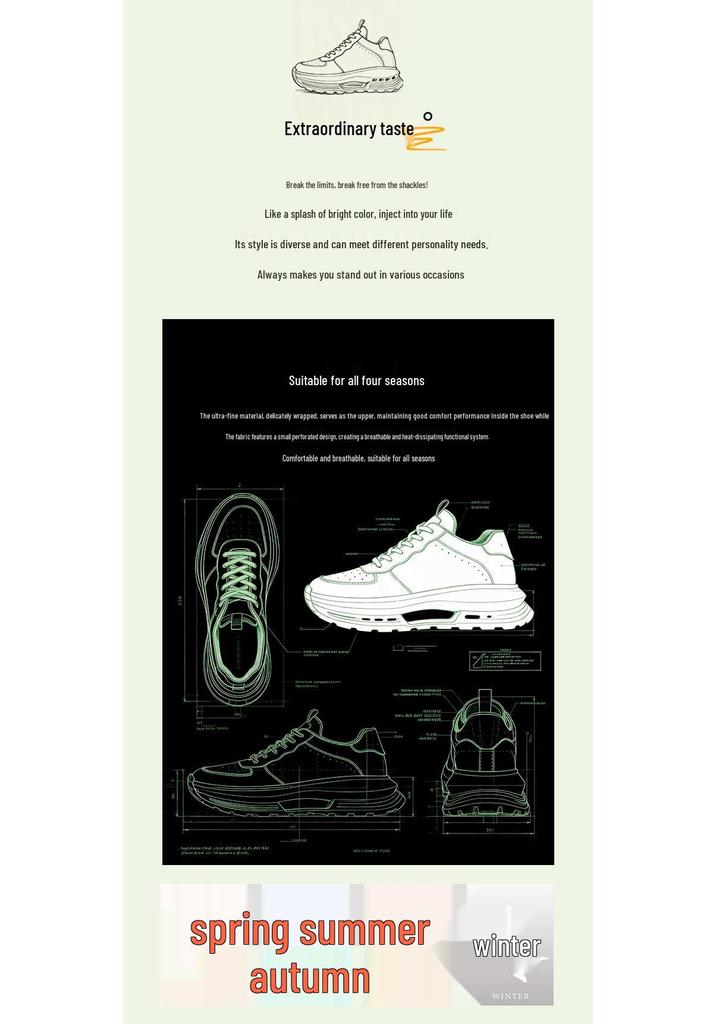 Men's Versatile Height-Increasing Dad Sneakers - Thick Sole, New White Sports Casual Shoes