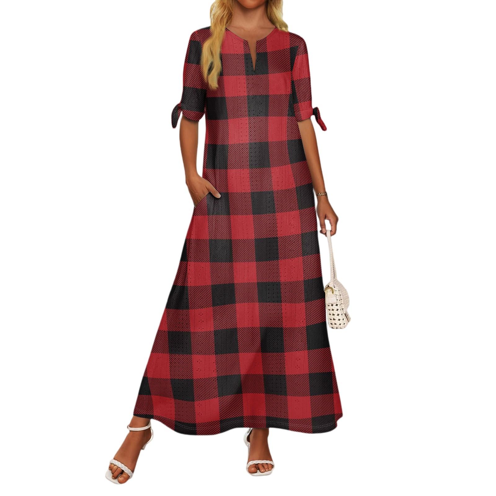 

Женское повседневное модное темпераментное элегантное платье макси с принтом в клетку на талии L киноварь