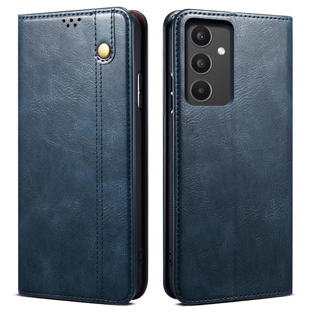 For Samsung Galaxy A34 5G Phone Cover Waxy Crazy Horse Texture Stand Wallet Cell Phone Case