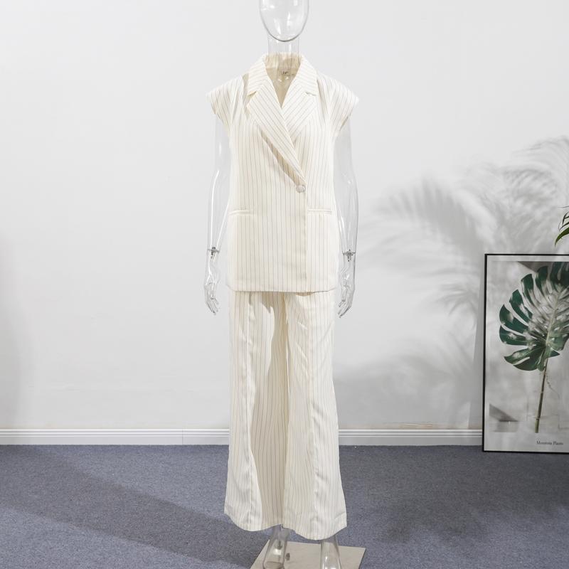 Fashion Women's Stripe Vest Trouser Suits Sleeveless Turn-Down Collar Lady Set 2025 Spring Summer Casual 2 Pieces Set Women