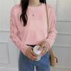 Good Quality Autumn Winter Japanese Korean Solid Color Lace Pullover Round Neck Loose Long Sleeved T-shirt for Women