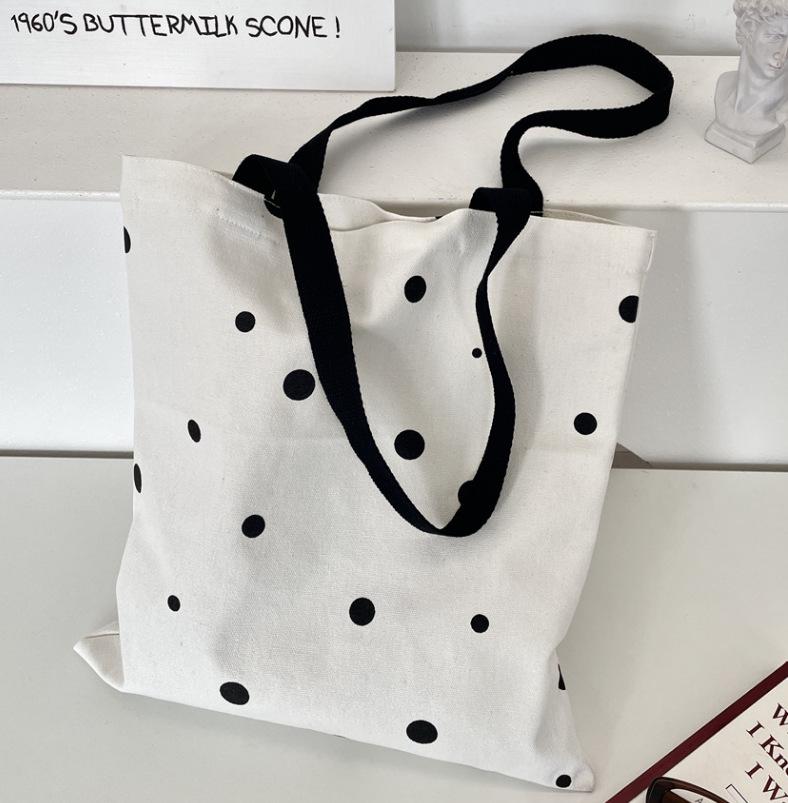 

Школьная сумка для студентов в горошек - Вместительная холщовая сумка через плечо белый