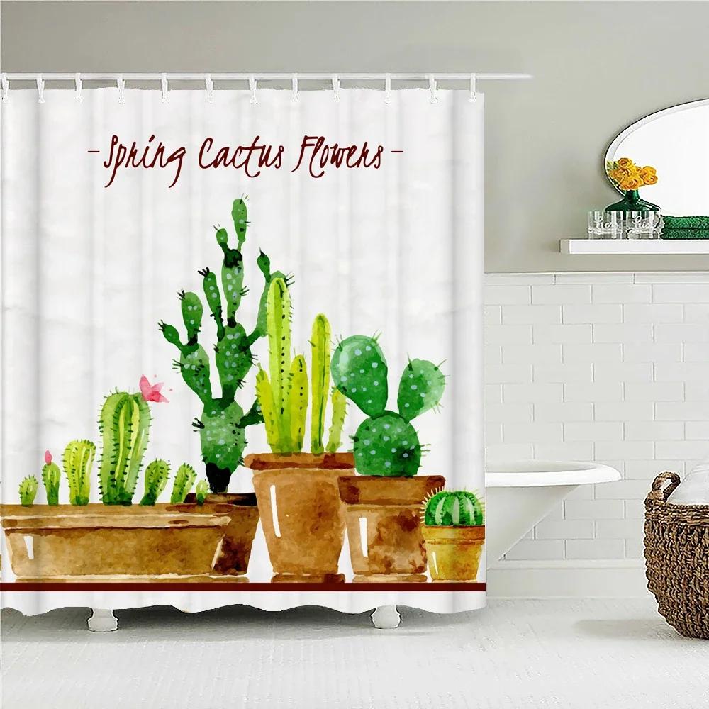 Cactus Shower Curtains Waterproof Polyester Fabric Shower Curtains Tropical Plants Bathroom Screen Curtain Home Decor 180X180cm