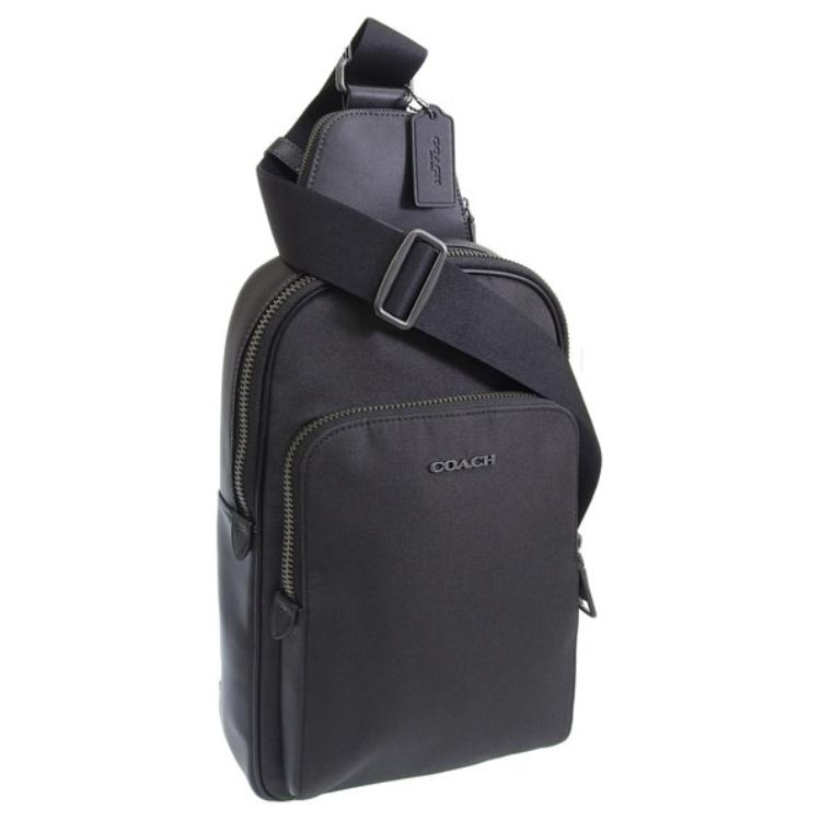 Coach Ethan 21 Brand Letter Logo Zipper Closure Adjustable Shoulder Strap Smooth Calfskin Crossbody Bag Small Men Crossbody Bag Black CO994-QBBK