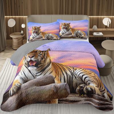 Tiger Quilt Set Twin King Size Wild Animal Tiger Bedspread For Adult Women Wildlife Print Bedding Western Farmhouse Coverlet Set
