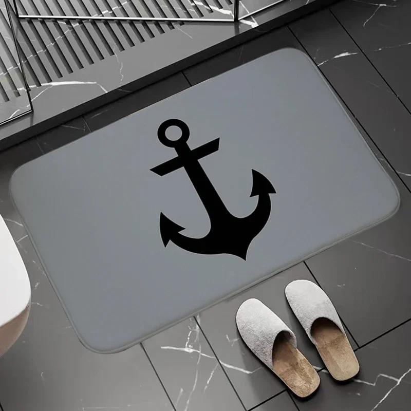 Chic Nautical Anchor Boat Navy Blue Stripes Doormat Bathroom AntiSlip Floor Mat Long Corridor Carpet Custom Rug For Kitchen Bath