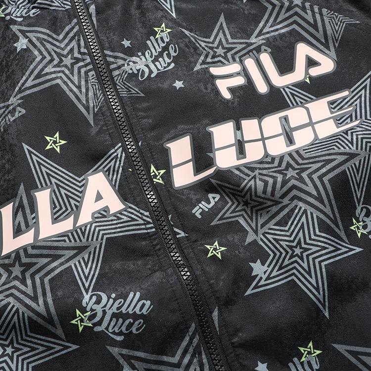 Fila Fusion Sports Lifestyle Series All Over Star Letter Pattern Stand Collar Woven Jacket Women Jacket Deep-Black T11W225703F-BK