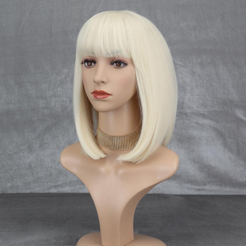MERISIHAIR Women Short Straight Bob Brown Wig with Bangs Synthetic Fiber Shoulder Length Natural Brown Daily Wear Wig