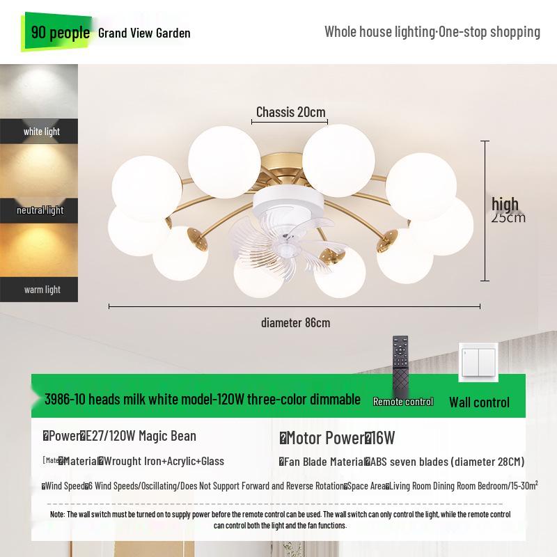 2025 Modern Minimalist Head-Shaking Fan Light for Living Room