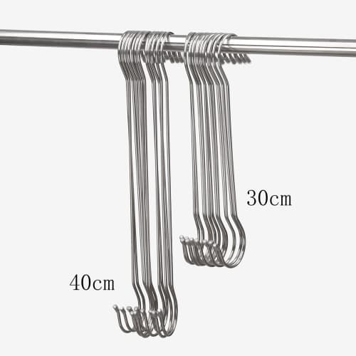 12-Hook Stainless Steel Long Clothes Drying Pole with S-Hooks (30cm Long, 12 Hooks)