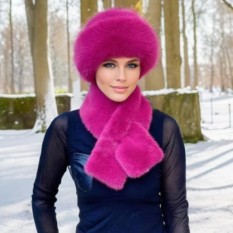 Imitation Mink Winter Scarf Mongolian Hat, Plush Hat Ladies Thickened Warm Fashion Ear Cap Imitation Mink Windproof