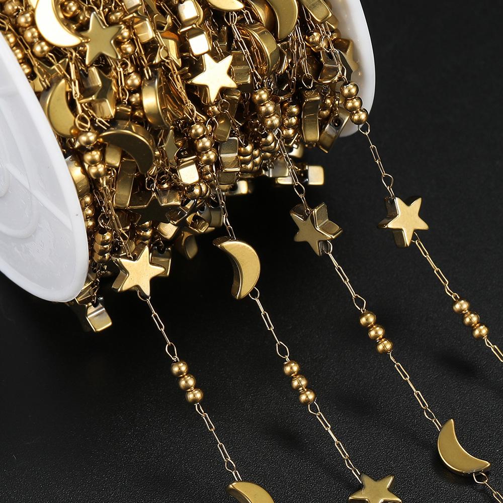 Stainless Steel Vacuum-plated Love Handmade Chain, Moon Star Bead Collarbone Chain DIY Bracelet Necklace Earrings