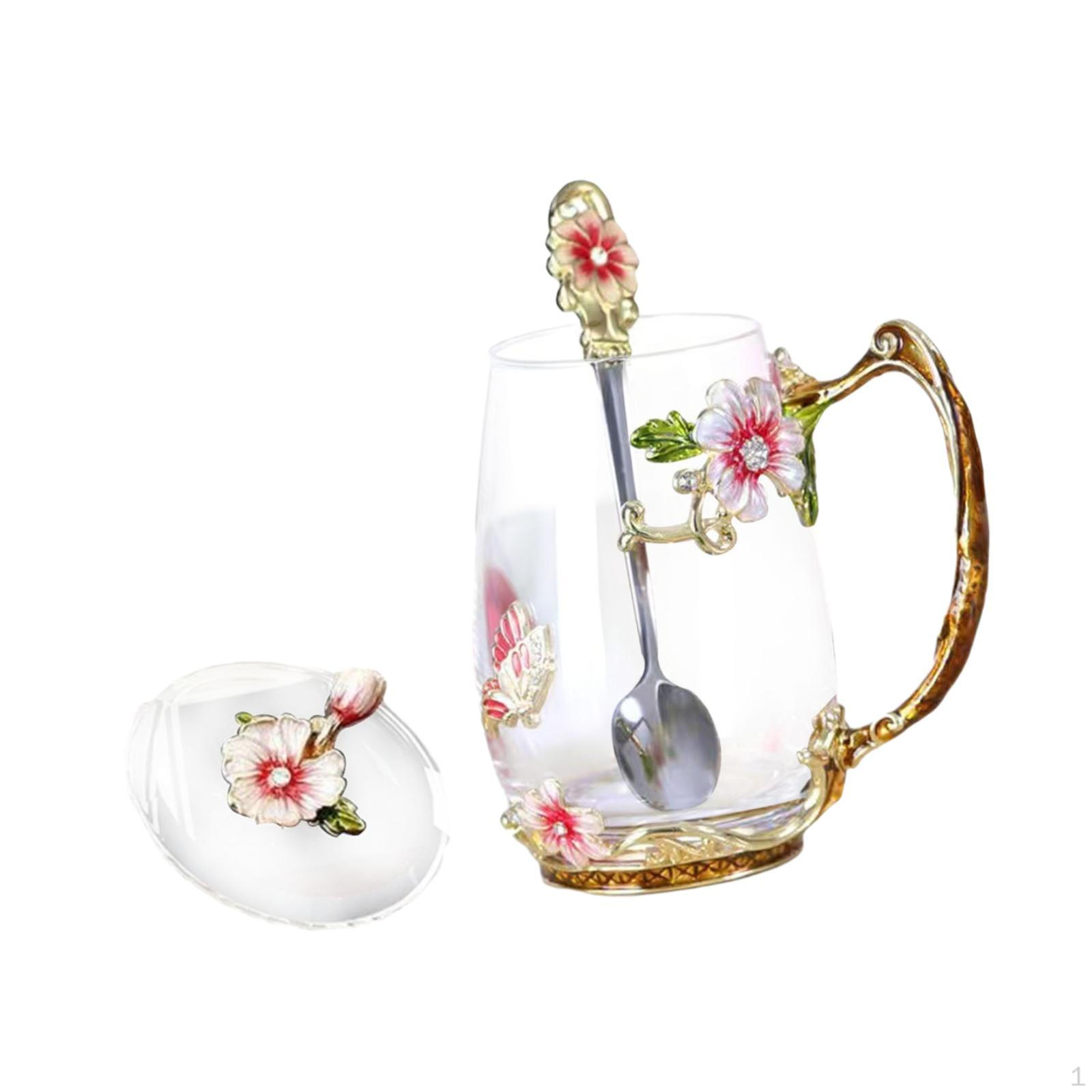 

Эмалированная чашка для чая со стеклянной крышкой и ложкой на День матери для девочек и влюбленных Подарки M