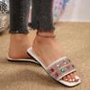 2024 High Quality Ladies Shoes Summer Women's Slippers Square Toe Mixed Colors Brilliant Diamond Open Toe Low-heeled Slippers