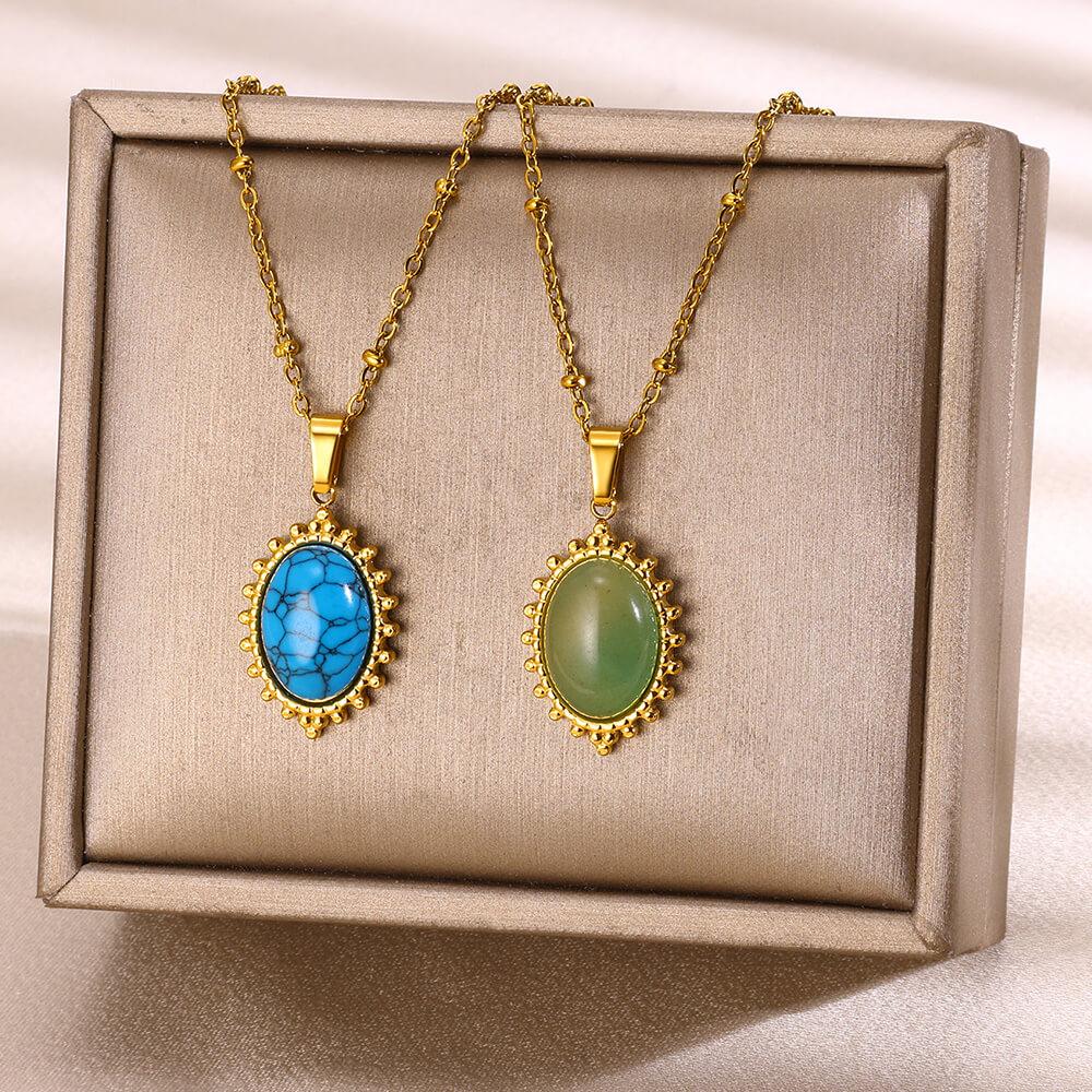 Fashions Natural Stone Oval Opal Necklaces for Women Classic Gold Color Chain Necklace Cute Stainless Steel Jewelry 2024 New In