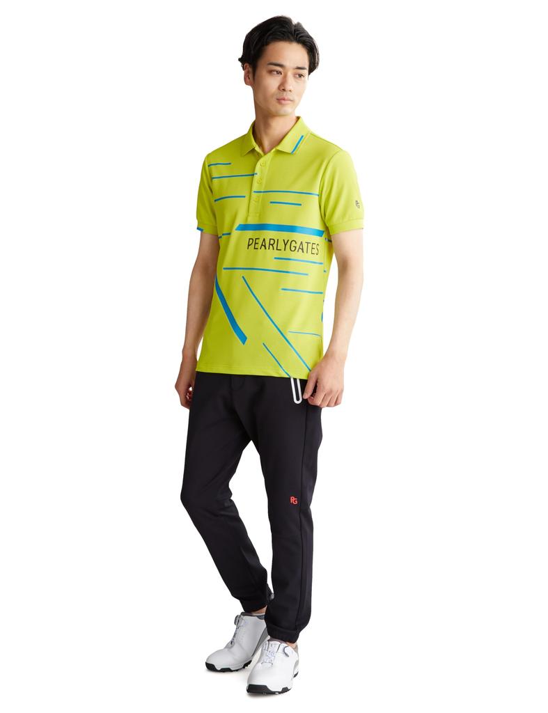 Polo Shirt and Golf 5 [PEARLY GATES] Men's Short-sleeved (multi-logo Pattern, Moisture-wicking Quick-drying) / / 053-4160405 130_Lime [L]
