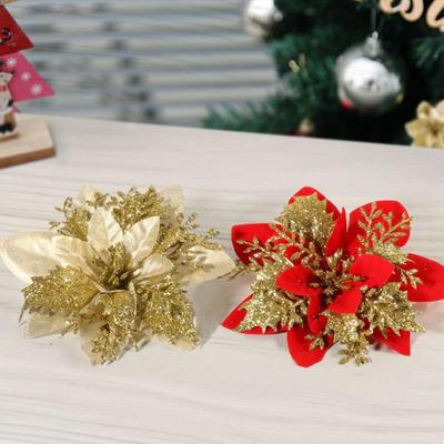5Pcs Glitter Artifical Flowers 14Cm Fake Flowers Christmas Decoration Xmas Tree Ornament  Year Navidad 2026 Gift Accessory